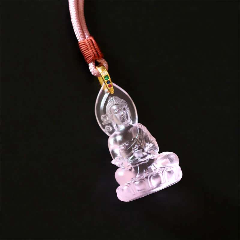 Blue Tathagata Buddha Medicine Buddha Liuli Crystal Amulet Necklace Pendant