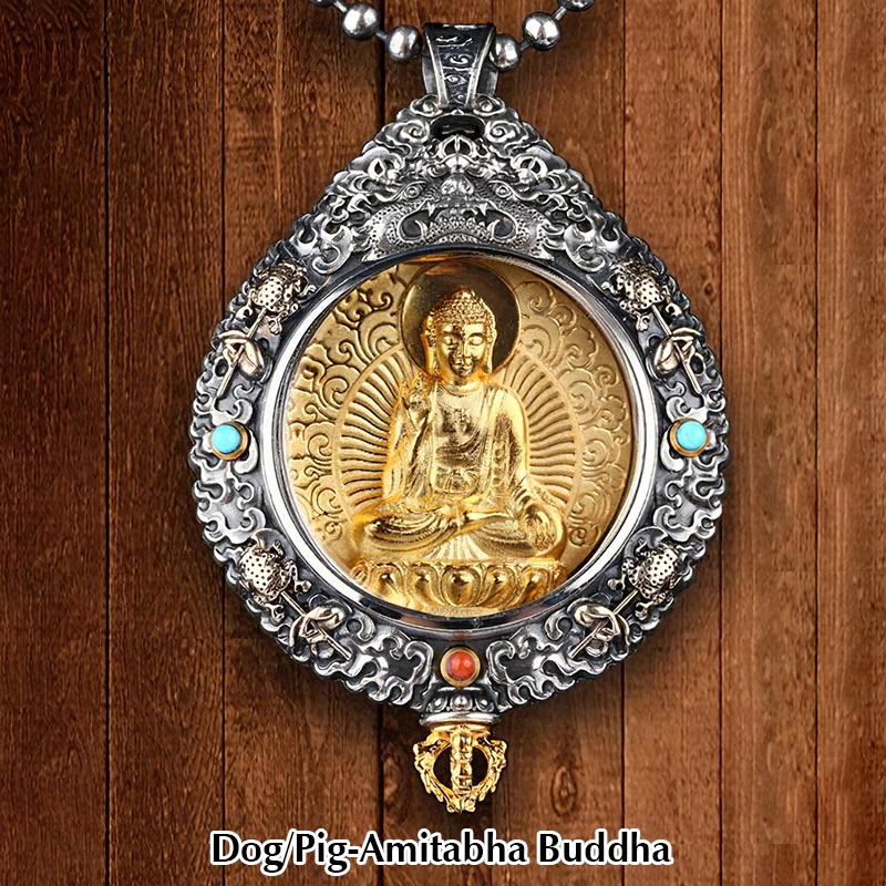 Chinese Zodiac Natal Buddha Thangka Nine Palaces Eight Diagrams Wealth Rotatable Necklace Pendant