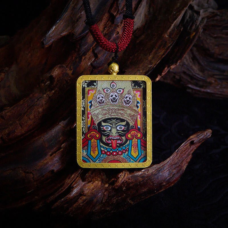 Tibetan Nine-Tailed Fox Yellow God of Wealth Painted Thangka Hope Necklace Pendant