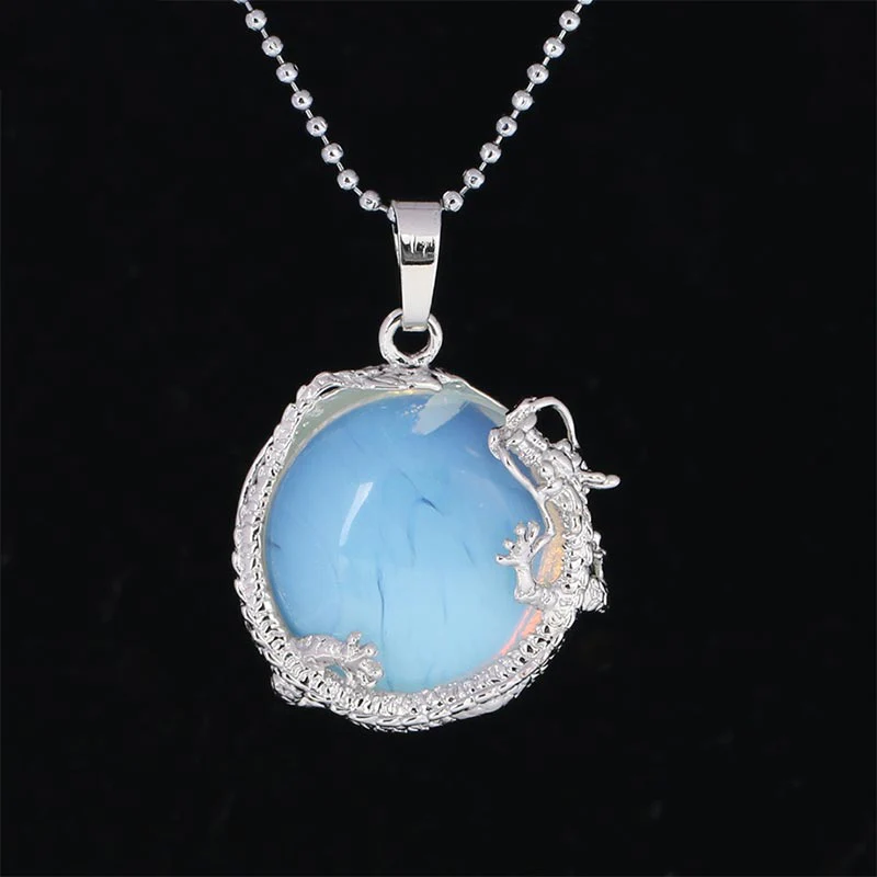 Chinese Dragon Natural Quartz Crystal Healing Necklace Pendant
