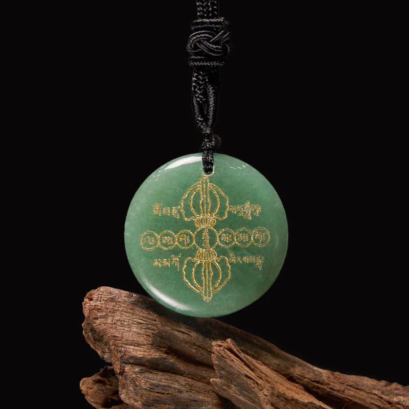 Vajra Dorje Sanskrit Pattern Natural Various Crystal Black Obsidian Fulfillment Necklace Pendant