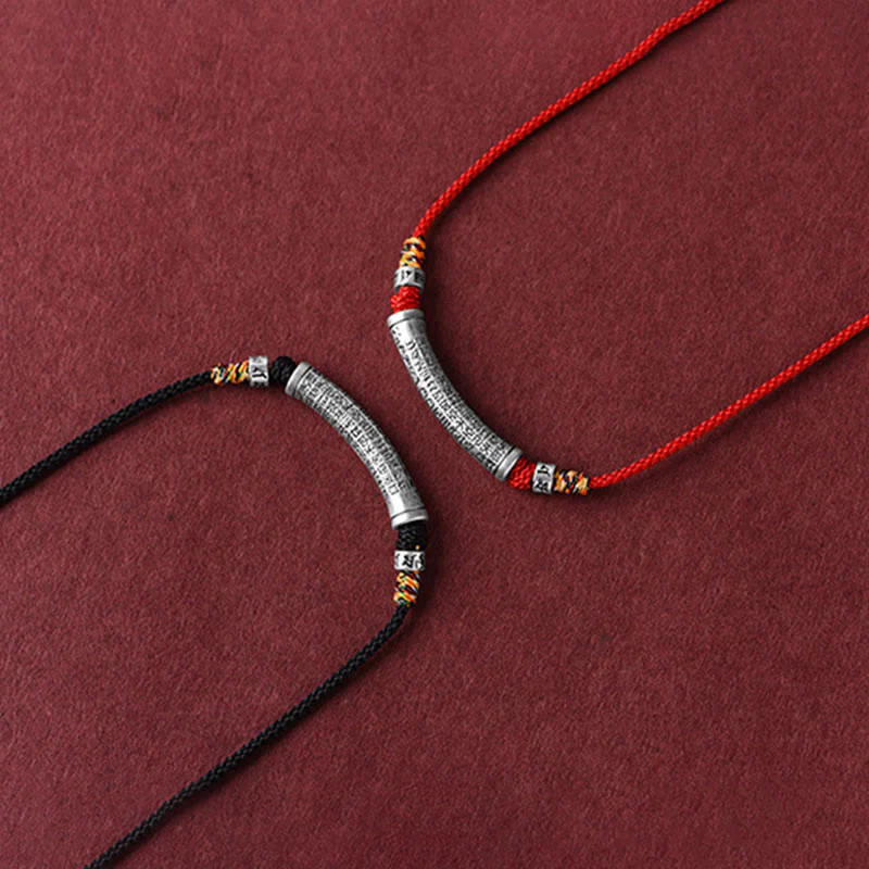 999 Sterling Silver Six True Word Heart Sutra String Necklace Pendant