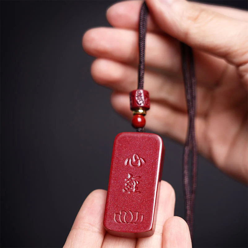 Cinnabar Lotus Heart Sutra Engraved Blessing Necklace Pendant