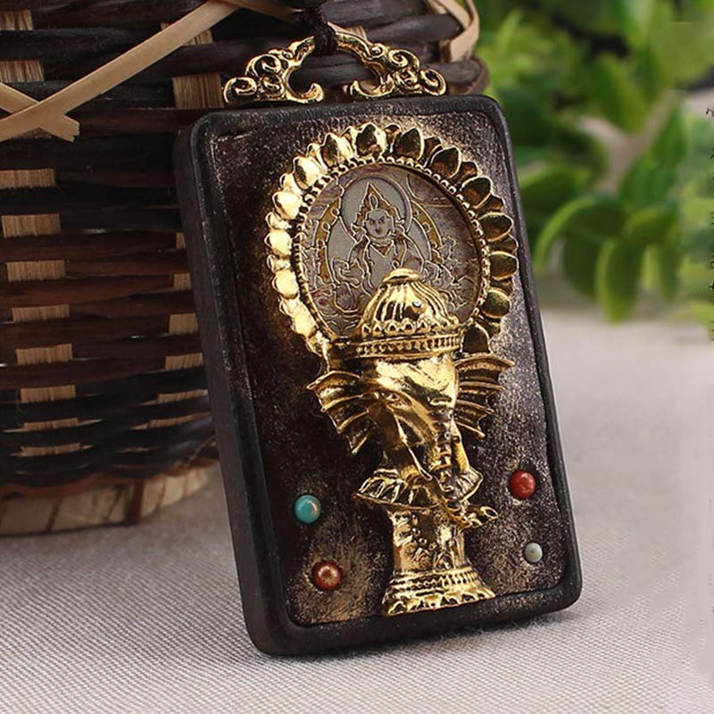Renbeads Ebony Wood Elephant God of Fortune Buddha Blessing Necklace String Pendant
