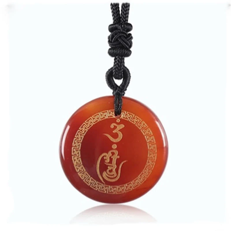 Swastika Pattern Protection Mantra Natural Various Crystal Black Obsidian Purification Necklace Pendant