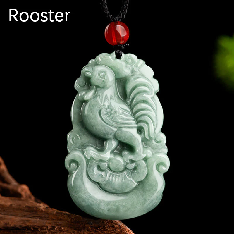 Natural Green Jade 12 Chinese Zodiac Luck Prosperity Necklace Pendant