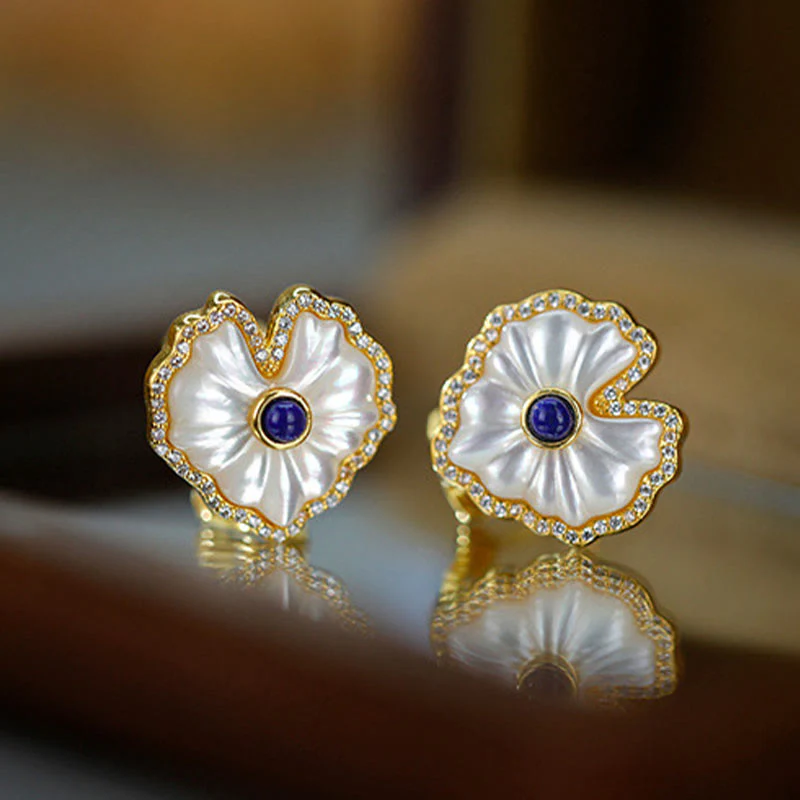 925 Sterling Silver Love Heart Tridacna Stone Red Agate Lazurite Jewelry Set