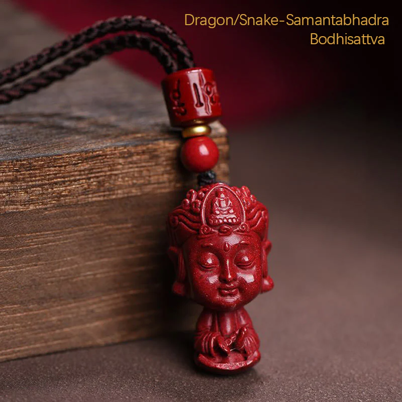 Chinese Zodiac Natal Buddha Natural Cinnabar Amulet Necklace Pendant for Repelling Evil