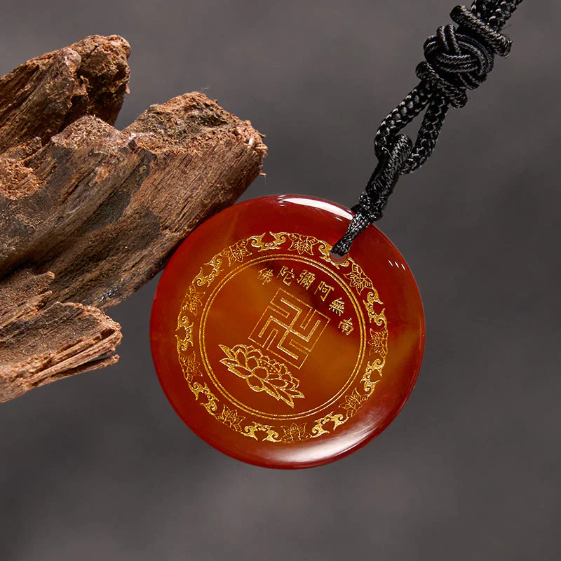 Swastika Lotus Pattern Natural Various Crystal Black Obsidian Purification Necklace Pendant