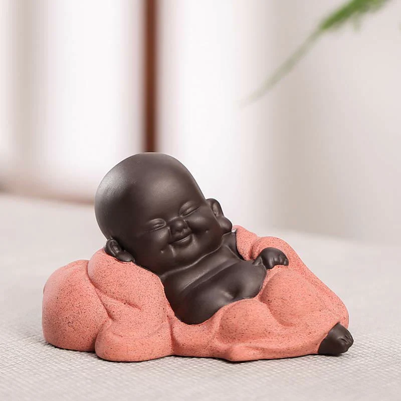 Always Smiling Purple Clay Laughing Buddha Statue Decoration