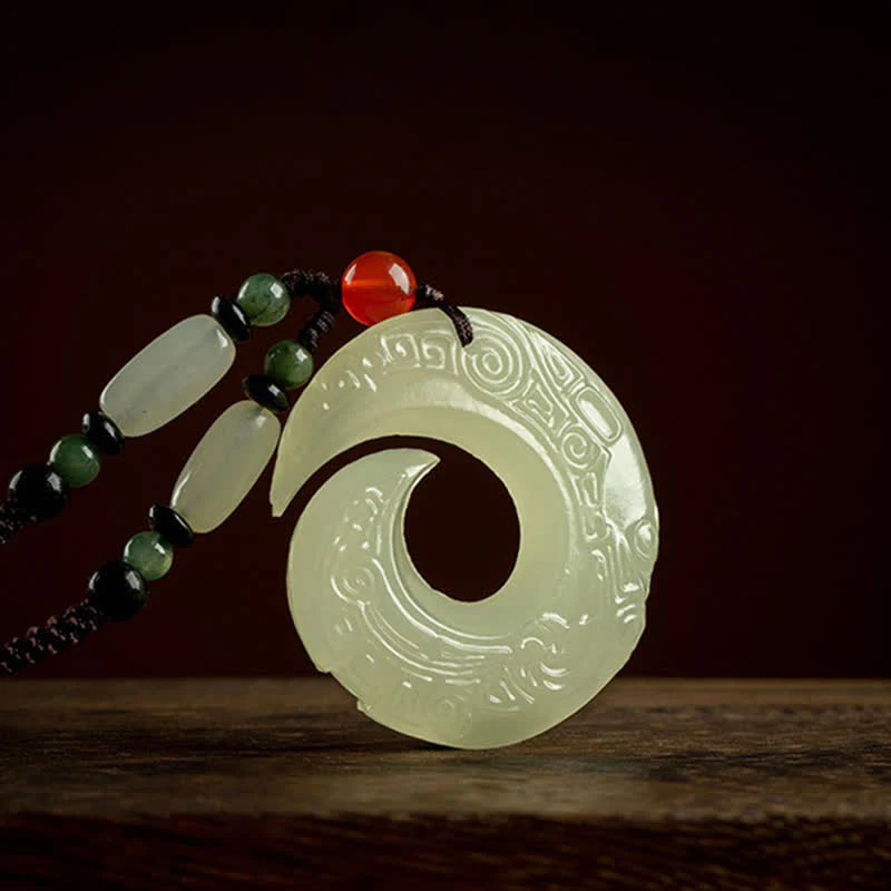 Peace Buckle Jade, Small Leaf Red Sandalwood, Cinnabar, Agate Luck Necklace Pendant