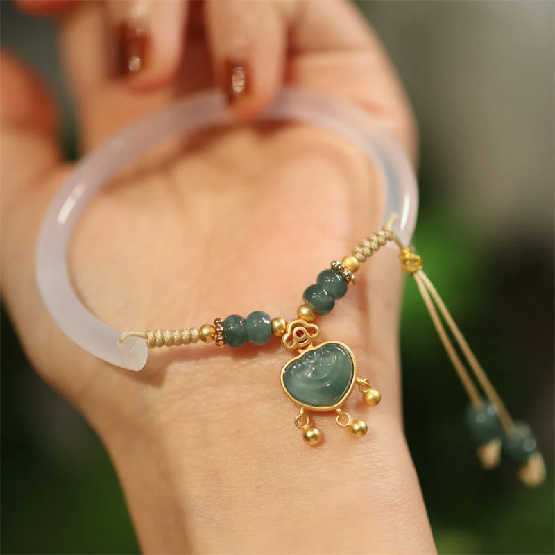 Renbeads 925 Sterling Silver Natural Jade Chalcedony Lock of Good Wishes Luck Necklace Pendant Bangle Bracelet
