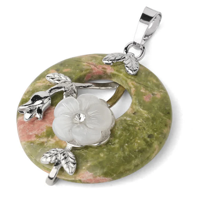 Various Crystal Amethyst Green Aventurine Flower Healing Necklace Pendant