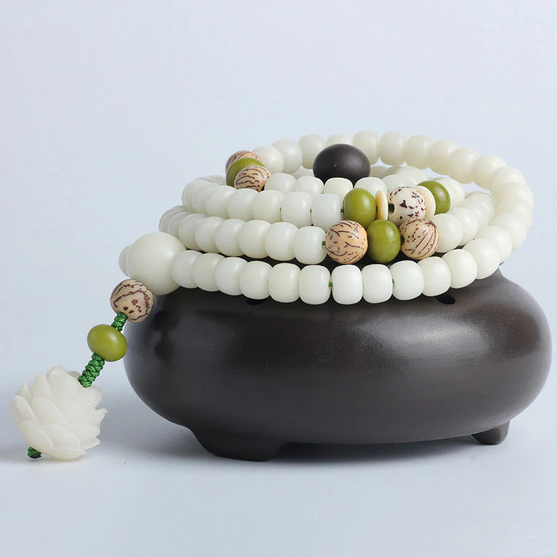 White Jade Bodhi Lotus Mala Harmony Jewelry