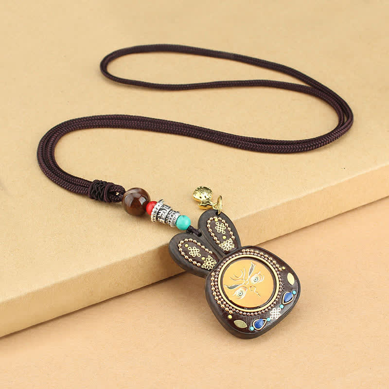Ebony Five God of Wealth Thangka Necklace Pendant