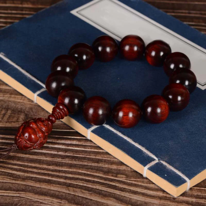 Small Leaf Red Sandalwood Laughing Buddha Protection Bracelet