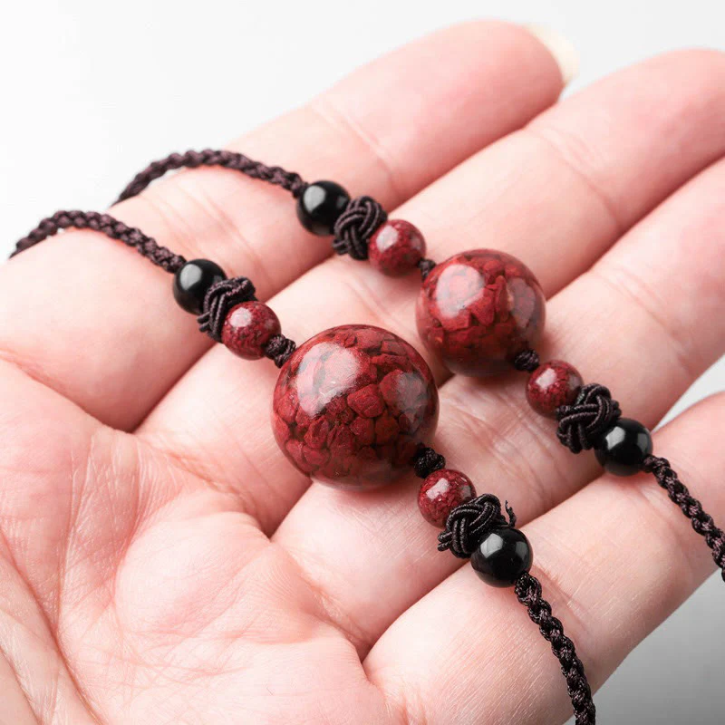 Natural Cinnabar Stone Bead Blessing Necklace Pendant