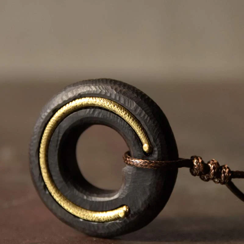 Zen Circle Ebony Wood Peace Calm Necklace Pendant