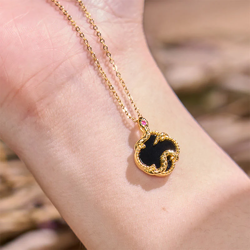 925 Sterling Silver Four Red Agate Black Onyx Leaf Clover Zodiac Blessing Necklace Pendant