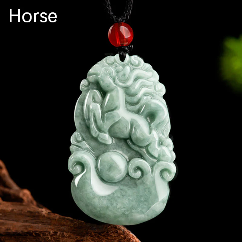 Natural Green Jade 12 Chinese Zodiac Luck Prosperity Necklace Pendant