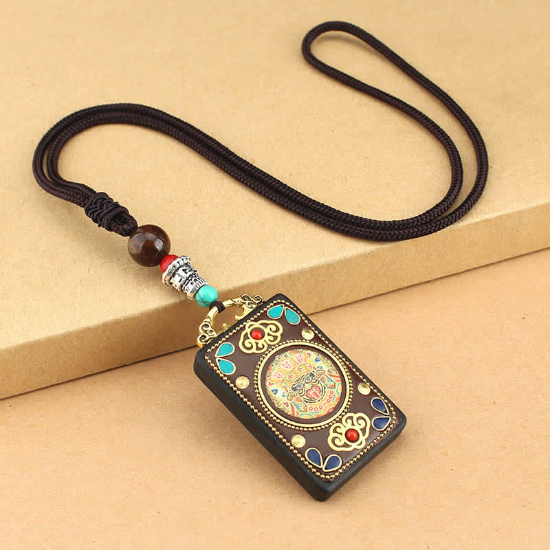 Tibet God of Wealth Thangka Ebony Necklace Pendant