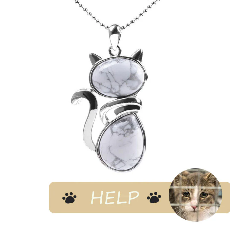 Cute Cat Pattern Natural Crystal Protection Pendant Necklace