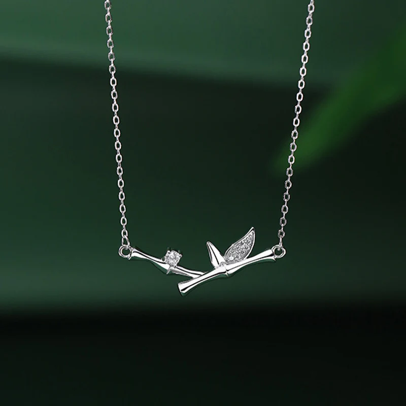 Bamboo Leaf Design Copper Zircon Wealth Necklace Pendant