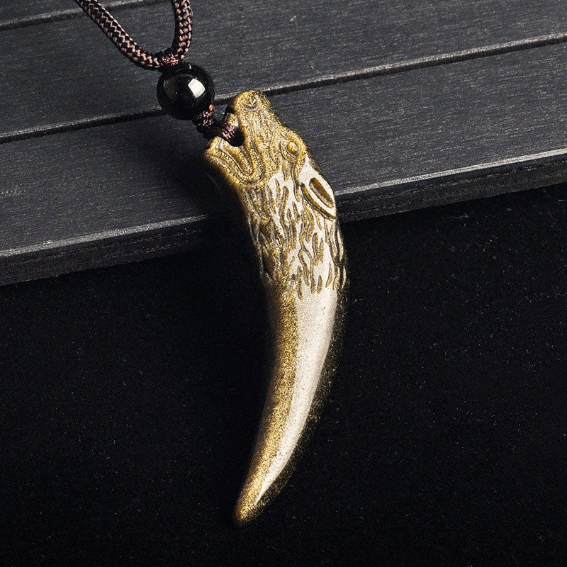Natural Black Obsidian Ice Obsidian Rainbow Obsidian Wolf Tooth Pattern Necklace Pendant