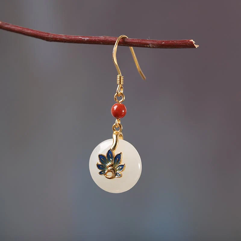 925 Sterling Silver Natural White Jade Peacock Blessing Jewelry Set