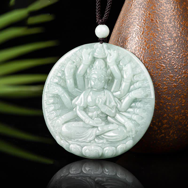Renbeads Thousand-Hand Kwan Yin Avalokitesvara Jade Blessing String Necklace Pendant