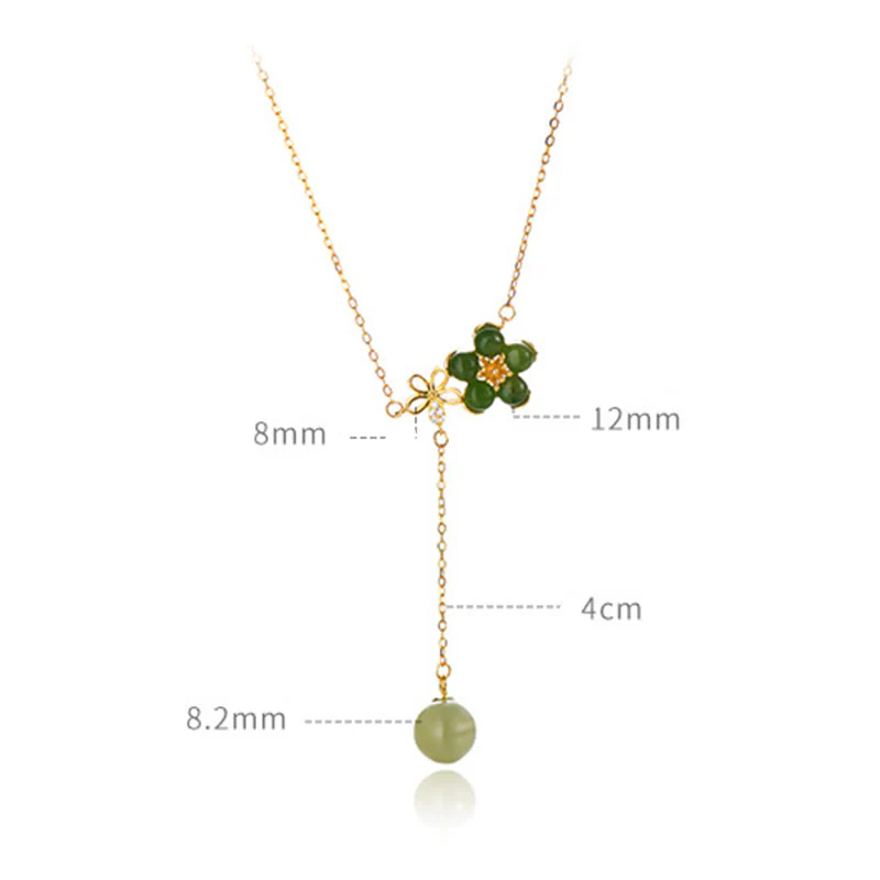 Renbeads 925 Sterling Silver Hetian Cyan Jade Plum Flower Blossom Design Luck Necklace Pendant