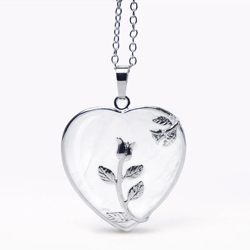 Natural Healing Crystals Heart Pendant Necklaces