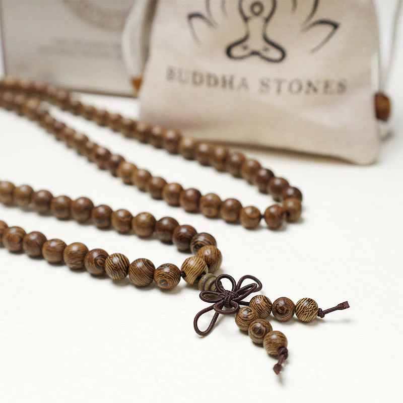 108 Mala Beads Bracelet for Prayer and Meditation, Elastic Sandalwood