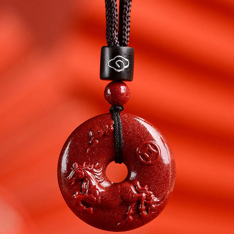 Chinese Zodiac Cinnabar Peace Buckle Necklace Pendant