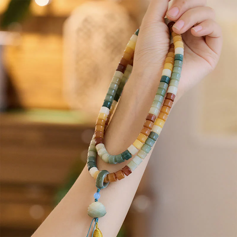 Renbeads 108 Mala Beads Bodhi Seed Buddha Hand Lotus Engraved Harmony Bracelet