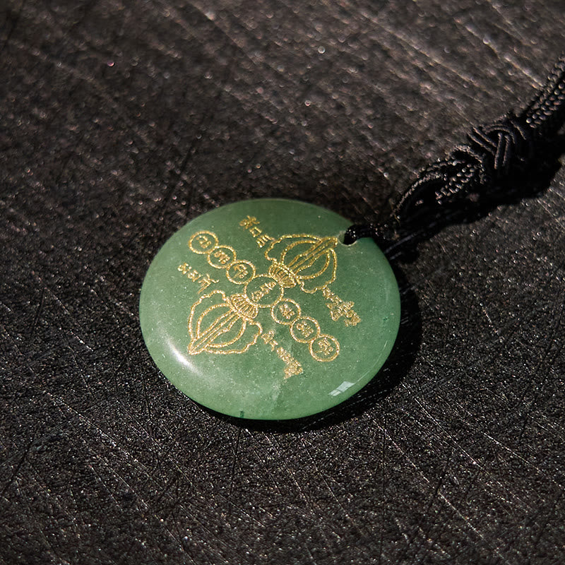 Vajra Dorje Sanskrit Pattern Natural Various Crystal Black Obsidian Fulfillment Necklace Pendant