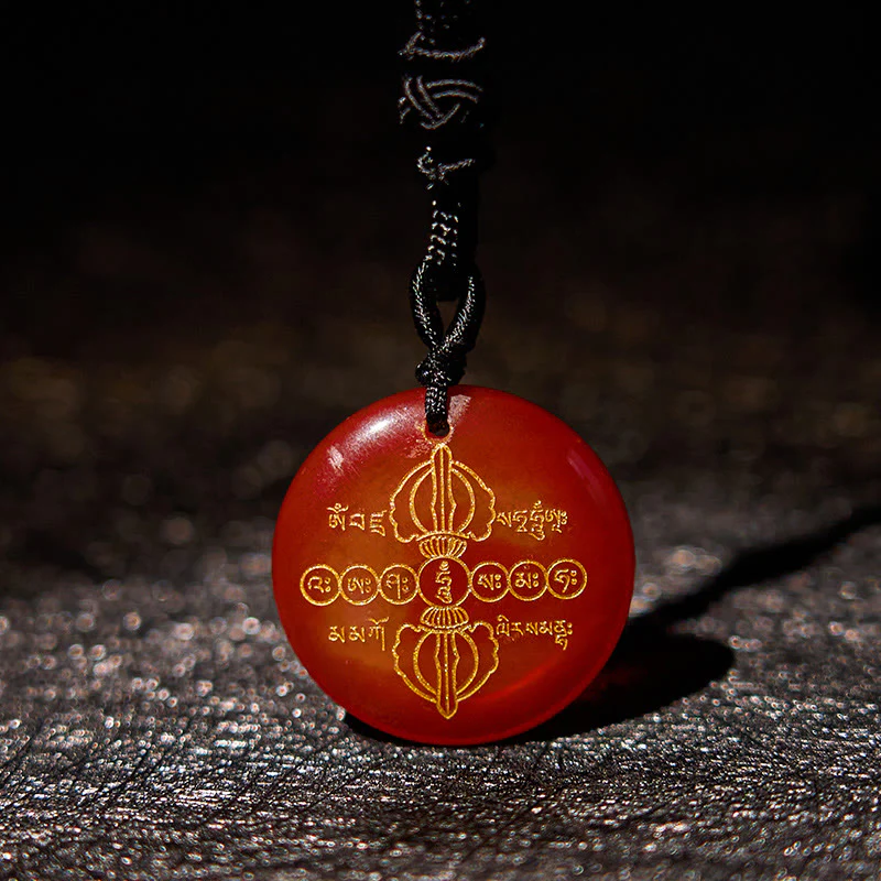 Vajra Dorje Sanskrit Pattern Natural Various Crystal Black Obsidian Fulfillment Necklace Pendant