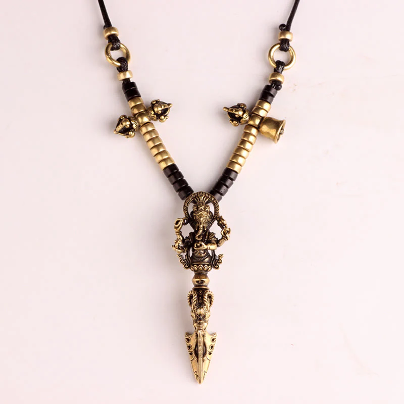 Renbeads Tibetan Ganesh Ganpati Elephant God of Wealth Dorje Vajra Spiritual Power Necklace Pendant