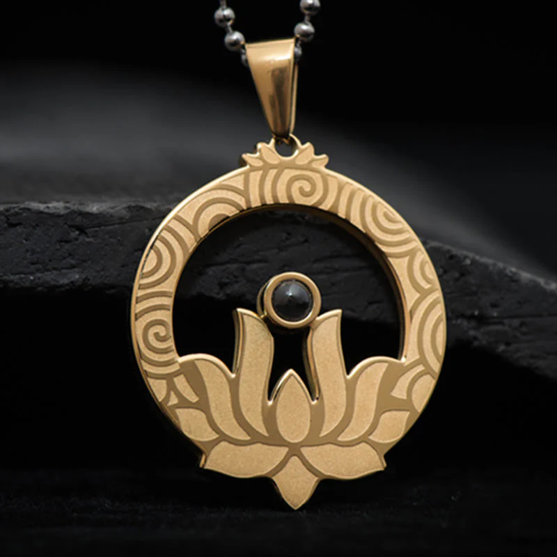 Lotus Titanium Steel Enlightenment Projection Mantra Necklace Pendant