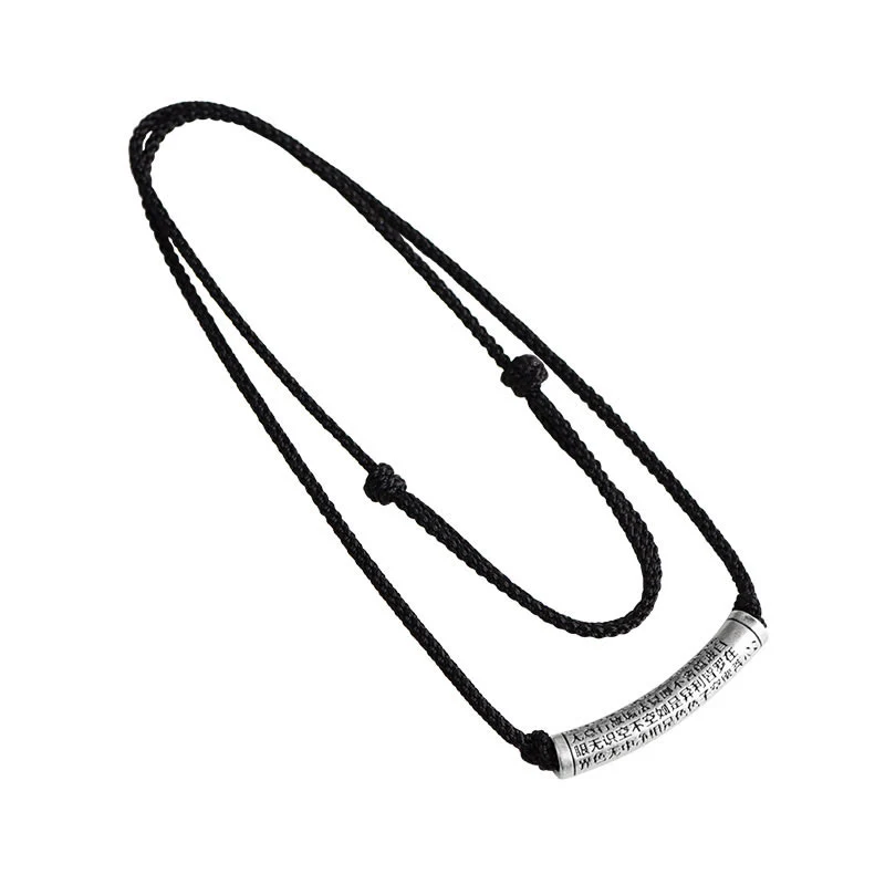 999 Sterling Silver Six True Word Heart Sutra String Necklace Pendant