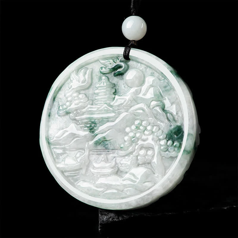 Renbeads Mountain Landscape Jade Abundance String Necklace
