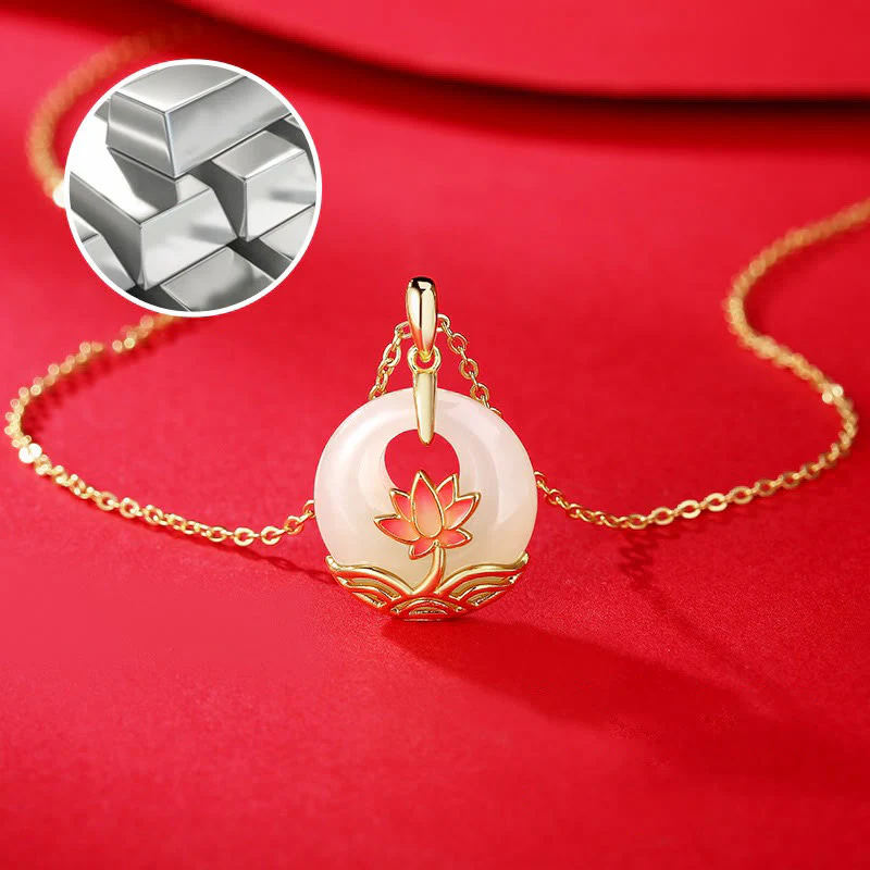 Renbeads 925 Sterling Silver Hetian White Jade Lotus Flower Blessing Necklace Pendant