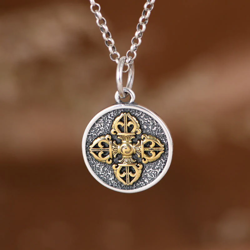 Renbeads 925 Sterling Silver Double Dorje Vajra Blessing Necklace Pendant