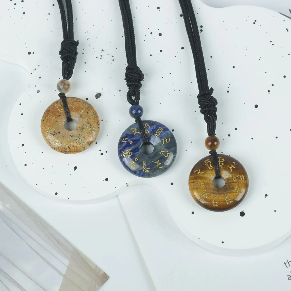 Green Tara Mantra Natural Various Crystal Black Obsidian Necklace Pendant