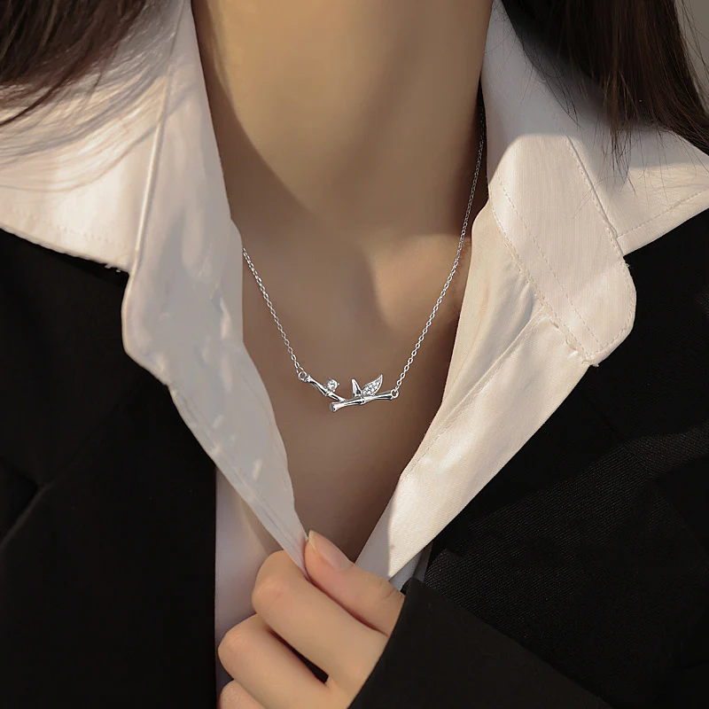 Bamboo Leaf Design Copper Zircon Wealth Necklace Pendant