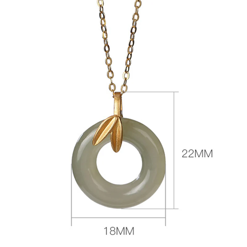 925 Sterling Silver Cyan Jade Peace Buckle Bamboo Leaf Necklace Pendant