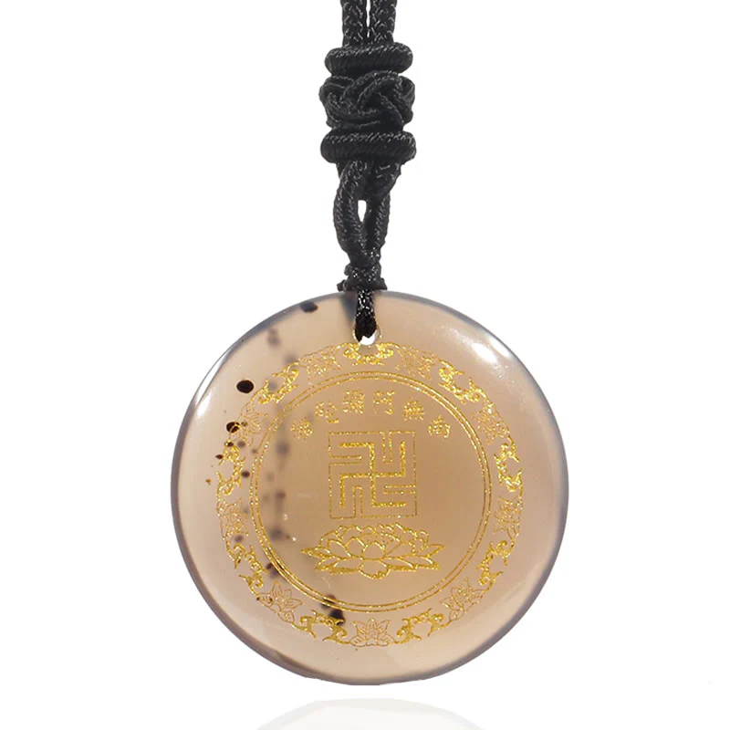 Swastika Lotus Pattern Natural Various Crystal Black Obsidian Purification Necklace Pendant