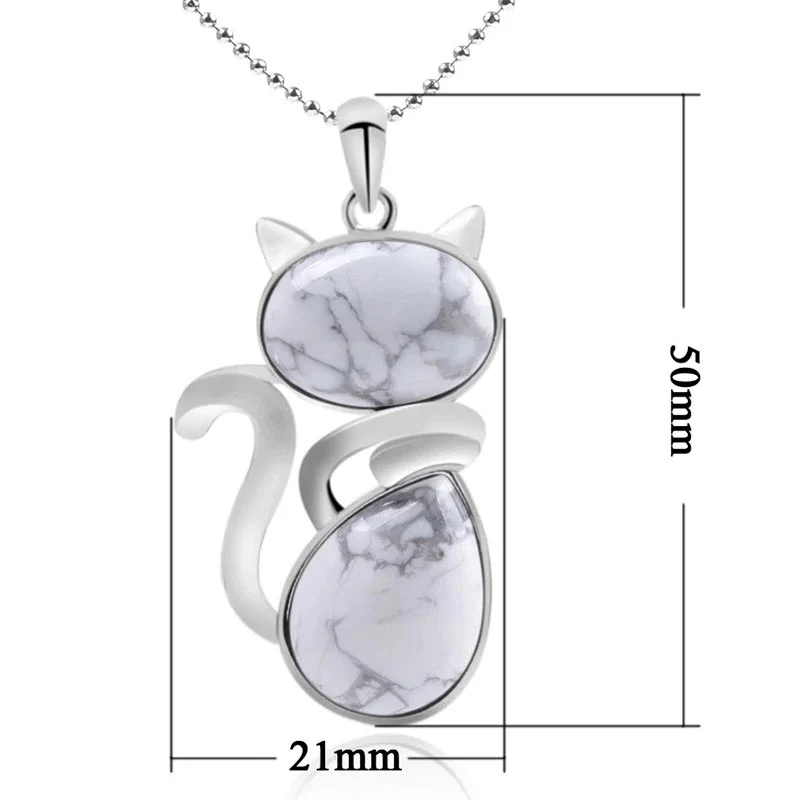 Cute Cat Pattern Natural Crystal Protection Pendant Necklace