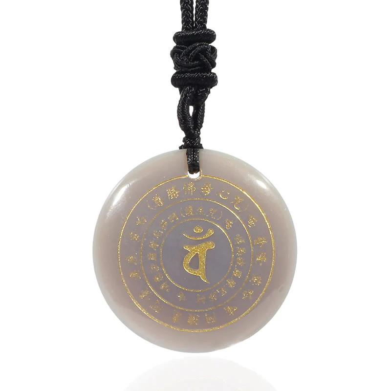Sanskrit Mantra Various Crystal Black Obsidian Green Aventurine Strength Necklace Pendant