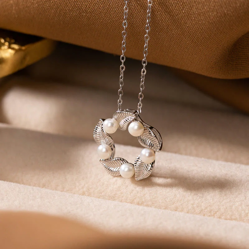 Renbeads 925 Sterling Silver Pearl Leaf Design Healing Wisdom Necklace Pendant Ring Earrings Set